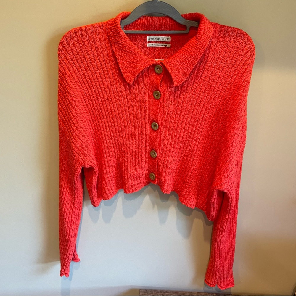 Urban Outfitters Red Orange Long Sleeve Button Up Cropped Cardigan